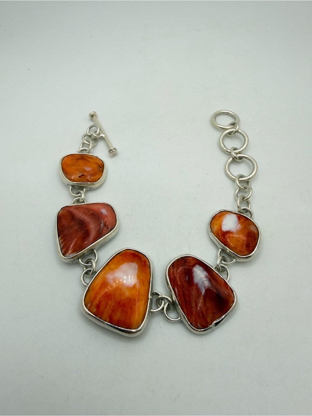 ~7.5" Spiny Oyster freeform toggle bracelet in stamped sterling silver!